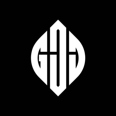 Çember ve elips şekilli GJJ daire harf logosu tasarımı. Tipografik biçimli GJJ elips harfleri. Üç baş harf daire şeklinde bir logo oluşturuyor. GJJ Çember Amblemi Soyut Monogram Harf İşaretleyici Vektörü.