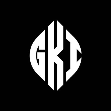 Çember ve elips şekilli GKI daire harf logosu tasarımı. Tipografik şekilli GKI elips harfleri. Üç baş harf daire şeklinde bir logo oluşturuyor. GKI Çember Amblemi Soyut Monogram Harf İşaretleyici Vektörü.