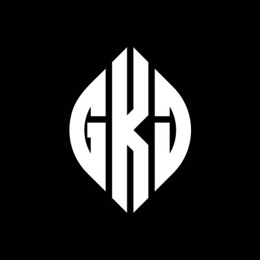 Çember ve elips şekilli GKJ daire harf logosu tasarımı. Tipografik biçimli GKJ elips harfleri. Üç baş harf daire şeklinde bir logo oluşturuyor. GKJ Çember Amblemi Soyut Monogram Harf İşaretleyici Vektörü.