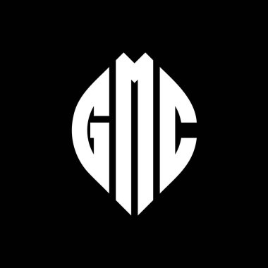 Çember ve elips şekilli GMC daire harf logosu tasarımı. Tipografik biçimli GMC elips harfleri. Üç baş harf daire şeklinde bir logo oluşturuyor. GMC Çember Amblemi Soyut Monogram Harf İşaretleyici Vektörü.