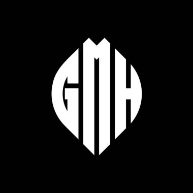 Çember ve elips şekilli GMH daire harf logosu tasarımı. Tipografik biçimli GMH elips harfleri. Üç baş harf daire şeklinde bir logo oluşturuyor. GMH Çember Amblemi Soyut Monogram Harf İşaretleyici Vektörü.