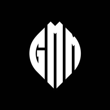 Çember ve elips şekilli GMM daire harf logosu tasarımı. Tipografik biçimli GMM elips harfleri. Üç baş harf daire şeklinde bir logo oluşturuyor. GMM Çember Amblemi Soyut Monogram Harf İşaretleyici Vektörü.