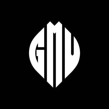 Çember ve elips şekilli GMV daire harf logosu tasarımı. Tipografik biçimli GMV elips harfleri. Üç baş harf daire şeklinde bir logo oluşturuyor. GMV Çember Amblemi Soyut Monogram Harf İşaretleyici Vektörü.