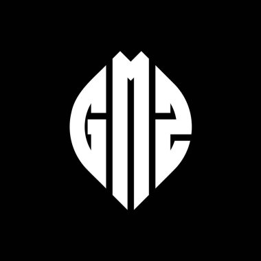 Çember ve elips şekilli GMZ daire harf logosu tasarımı. Tipografik biçimli GMZ elips harfleri. Üç baş harf daire şeklinde bir logo oluşturuyor. GMZ Çember Amblemi Soyut Monogram Harf İşaretleyici Vektörü.