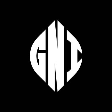 Çember ve elips şekilli GNI daire harf logosu tasarımı. Tipografik şekilli GNI elips harfleri. Üç baş harf daire şeklinde bir logo oluşturuyor. GNI Çember Amblemi Soyut Monogram Harf İşaretleyici Vektörü.