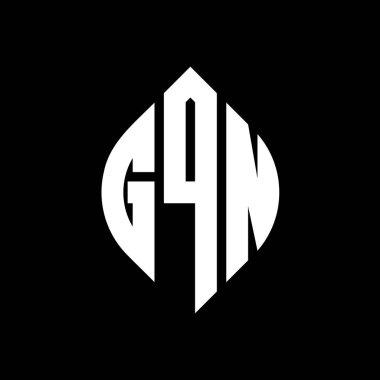 Çember ve elips şekilli GQN daire harf logosu tasarımı. Tipografik biçimli GQN elips harfleri. Üç baş harf daire şeklinde bir logo oluşturuyor. GQN Çember Amblemi Soyut Monogram Harf İşaretleyici Vektörü.