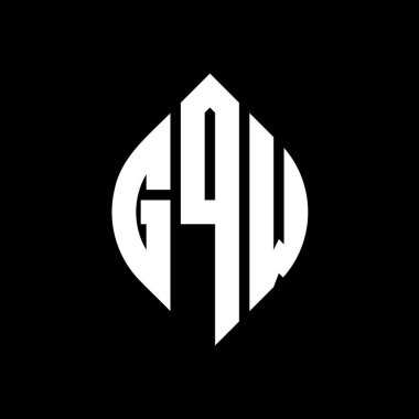 Çember ve elips şekilli GQW daire harf logosu tasarımı. Tipografik biçimli GQW elips harfleri. Üç baş harf daire şeklinde bir logo oluşturuyor. GQW Çember Amblemi Soyut Monogram Harf İşaretleyici Vektörü.