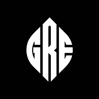 Çember ve elips şekilli GRE daire harf logosu tasarımı. GRE elips harfleri tipografik tarzda. Üç baş harf daire şeklinde bir logo oluşturuyor. GRE Çemberi Amblemi Soyut Monogram Harf İşareti Vektörü. Çember ve ellip ile GRE daire harf logosu tasarımı