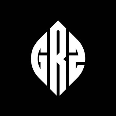 GRZ daire harf logosu dizaynı daire ve elips şeklinde. Typographic tarzında GRZ elips harfleri. Üç baş harf daire şeklinde bir logo oluşturuyor. GRZ Çember Amblemi Soyut Monogram Harf İşaretleyici Vektörü.