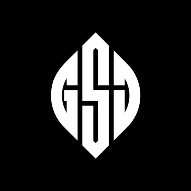 Çember ve elips şekilli GSJ yuvarlak harf logosu tasarımı. Tipografik biçimli GSJ elips harfleri. Üç baş harf daire şeklinde bir logo oluşturuyor. GSJ Çember Amblemi Soyut Monogram Harf İşaretleyici Vektörü.