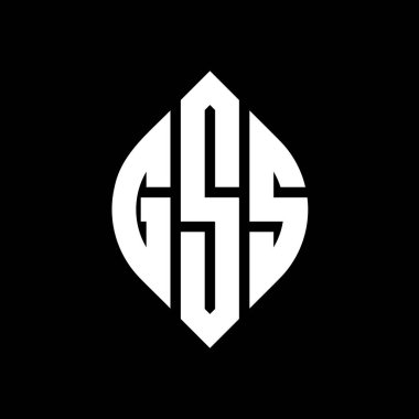 Çember ve elips şekilli GSS daire harf logosu tasarımı. Tipografik biçimli GSS elips harfleri. Üç baş harf daire şeklinde bir logo oluşturuyor. GSS Çember Amblemi Soyut Monogram Harf İşaretleyici Vektörü.