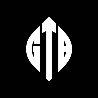 Çember ve elips şekilli GTB daire harf logosu tasarımı. Tipografik biçimli GTB elips harfleri. Üç baş harf daire şeklinde bir logo oluşturuyor. GTB Çember Amblemi Soyut Monogram Harf İşaretleyici Vektörü.