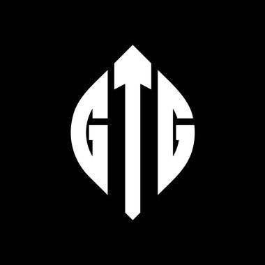 Çember ve elips şekilli GTG daire harf logosu tasarımı. Tipografik biçimli GTG elips harfleri. Üç baş harf daire şeklinde bir logo oluşturuyor. GTG Çember Amblemi Soyut Monogram Harf İşaretleyici Vektörü.