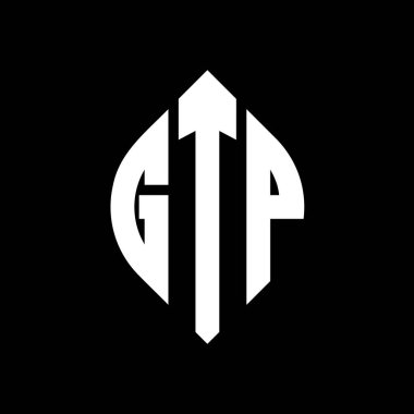 Çember ve elips şekilli GTP daire harf logosu tasarımı. Tipografik biçimli GTP elips harfleri. Üç baş harf daire şeklinde bir logo oluşturuyor. GTP Çember Amblemi Soyut Monogram Harf İşaretleyici Vektörü.