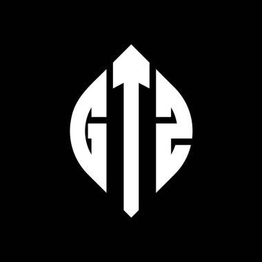 Çember ve elips şekilli GTZ daire harf logosu tasarımı. Tipografik biçimli GTZ elips harfleri. Üç baş harf daire şeklinde bir logo oluşturuyor. GTZ Çember Amblemi Soyut Monogram Harf İşaretleyici Vektörü.