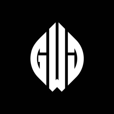 Çember ve elips şekilli GWJ daire harf logosu tasarımı. GWJ elips harfleri tipografik tarzda. Üç baş harf daire şeklinde bir logo oluşturuyor. GWJ Çemberi Amblemi Soyut Monogram Harf İşaretleyici Vector.GWJ daire harfli logo tasarımı daire ve ellip
