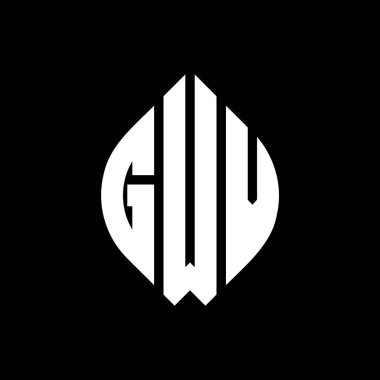 Çember ve elips şekilli GWV yuvarlak harf logosu tasarımı. Tipografik biçimli GWV elips harfleri. Üç baş harf daire şeklinde bir logo oluşturuyor. GWV Çember Amblemi Soyut Monogram Harf İşaretleyici Vektörü.