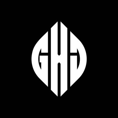 Çember ve elips şekilli GXJ daire harf logosu tasarımı. Tipografik biçimli GXJ elips harfleri. Üç baş harf daire şeklinde bir logo oluşturuyor. GXJ Çember Amblemi Soyut Monogram Harf İşaretleyici Vektörü.