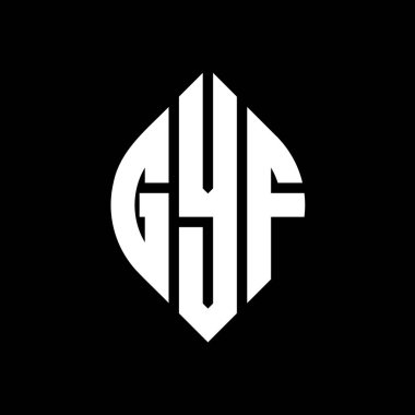 Çember ve elips şekilli GYF daire harf logosu tasarımı. Tipografik şekilli GYF elips harfleri. Üç baş harf daire şeklinde bir logo oluşturuyor. GYF Çember Amblemi Soyut Monogram Harf İşaretleyici Vektörü.