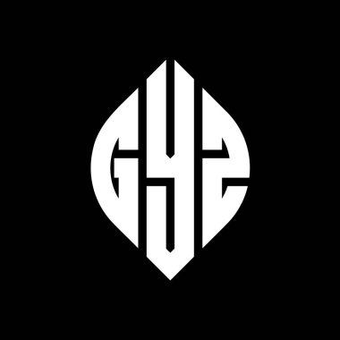 Çember ve elips şekilli GYZ daire harf logosu tasarımı. Tipografik biçimli GYZ elips harfleri. Üç baş harf daire şeklinde bir logo oluşturuyor. GYZ Çember Amblemi Soyut Monogram Harf İşaretleyici Vektörü.