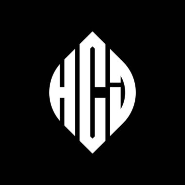 Çember ve elips şekilli HCJ daire şeklinde harf logosu tasarımı. Tipografik tarzda HCJ elips harfleri. Üç baş harf daire şeklinde bir logo oluşturuyor. HCJ Çember Amblemi Soyut Monogram Harf İşaretleyici Vektörü.