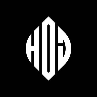 Daire ve elips şekilli HDJ daire harf logosu tasarımı. Tipografik şekilli HDJ elips harfleri. Üç baş harf daire şeklinde bir logo oluşturuyor. HDJ Çember Amblemi Soyut Monogram Harf İşaretleme Vektörü.