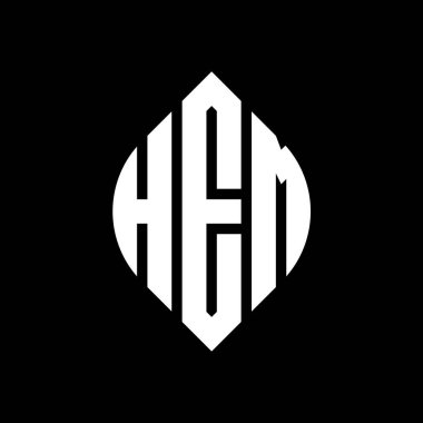 Çember ve elips şekilli HEM daire harf logosu tasarımı. Typographic tarzında HEM elips harfleri. Üç baş harf daire şeklinde bir logo oluşturuyor. HEM Çember Amblemi Soyut Monogram Harf İşaretleme Vektörü.