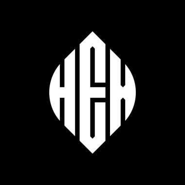 Çember ve elips şekilli HEX daire harf logosu tasarımı. Typographic tarzında HEX elips harfleri. Üç baş harf daire şeklinde bir logo oluşturuyor. HEX Çember Amblemi Soyut Monogram Harf İşaretleme Vektörü.
