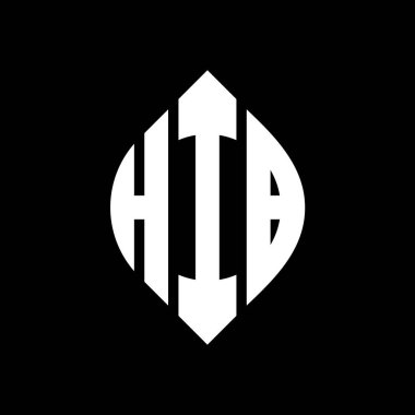 Çember ve elips şekilli HIB daire harf logosu tasarımı. Tipografik şekilli HIB elips harfleri. Üç baş harf daire şeklinde bir logo oluşturuyor. HIB Çemberi Amblemi Soyut Monogram Harf İşaretleme Vektörü.