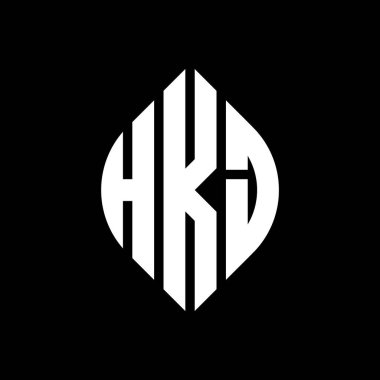 Çember ve elips şekilli HKJ daire harf logosu tasarımı. Tipografik tarzda HKJ elips harfleri. Üç baş harf daire şeklinde bir logo oluşturuyor. HKJ Çember Amblemi Soyut Monogram Harf İşaretleyici Vektörü.
