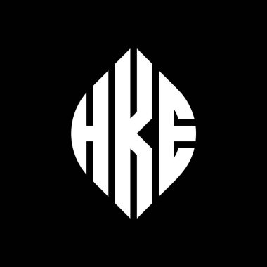 Çember ve elips şekilli HKE daire harf logosu tasarımı. Tipografik biçimli HKE elips harfleri. Üç baş harf daire şeklinde bir logo oluşturuyor. HKE Çemberi Amblemi Soyut Monogram Harf İşaretleyici Vektörü.