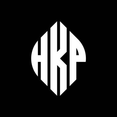 Çember ve elips şekilli HKP daire harf logosu tasarımı. Tipografik biçimli HKP elips harfleri. Üç baş harf daire şeklinde bir logo oluşturuyor. HKP Çember Amblemi Soyut Monogram Harf İşaretleyici Vektörü.