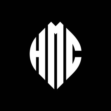 Çember ve elips şekilli HMC daire harf logosu tasarımı. Tipografik biçimli HMC elips harfleri. Üç baş harf daire şeklinde bir logo oluşturuyor. HMC Çember Amblemi Soyut Monogram Harf İşaretleyici Vektörü.