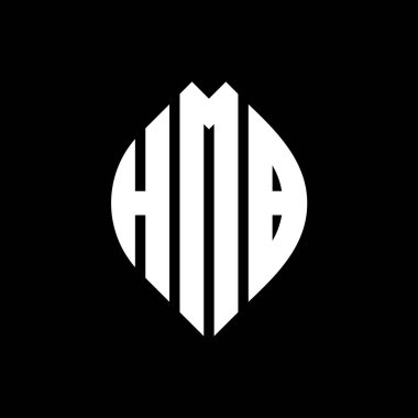 Çember ve elips şekilli HMB daire harf logosu tasarımı. Tipografik biçimli HMB elips harfleri. Üç baş harf daire şeklinde bir logo oluşturuyor. HMB Çember Amblemi Soyut Monogram Harf İşaretleyici Vektörü.