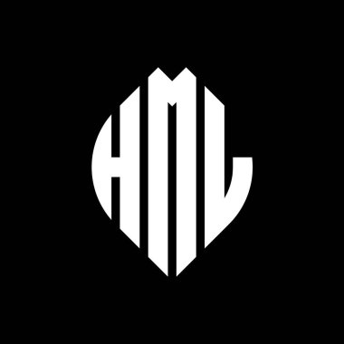 Çember ve elips şekilli HML daire harf logosu tasarımı. Tipografik biçimli HML elips harfleri. Üç baş harf daire şeklinde bir logo oluşturuyor. HML Çember Amblemi Soyut Monogram Harf İşaretleyici Vektörü.