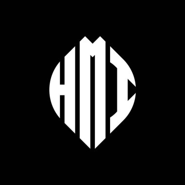 Çember ve elips şekilli HMI daire şeklinde harf logosu tasarımı. HMI elips harfleri tipografik tarzda. Üç baş harf daire şeklinde bir logo oluşturuyor. HMI Çember Amblemi Soyut Monogram Harf İşaretleyici Vektörü.