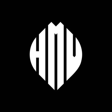 Daire ve elips şekilli HMV daire harf logosu tasarımı. Tipografik şekilli HMV elips harfleri. Üç baş harf daire şeklinde bir logo oluşturuyor. HMV Çember Amblemi Soyut Monogram Harf İşaretleyici Vektörü.