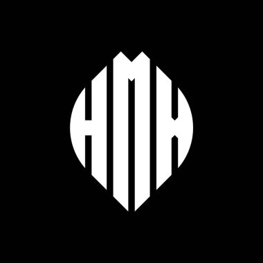 Çember ve elips şekilli HMX daire harf logosu tasarımı. Tipografik biçimli HMX elips harfleri. Üç baş harf daire şeklinde bir logo oluşturuyor. HMX Çember Amblemi Soyut Monogram Harf İşaretleyici Vektörü.