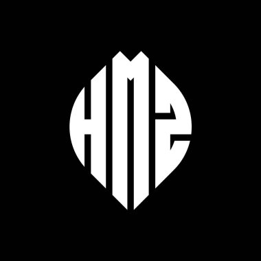 Çember ve elips şekilli HMZ daire harf logosu tasarımı. Tipografik biçimli HMZ elips harfleri. Üç baş harf daire şeklinde bir logo oluşturuyor. HMZ Çember Amblemi Soyut Monogram Harf İşaretleyici Vektörü.