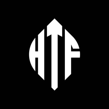 Çember ve elips şekilli HTF daire harf logosu tasarımı. Tipografik biçimli HTF elips harfleri. Üç baş harf daire şeklinde bir logo oluşturuyor. HTF Çember Amblemi Soyut Monogram Harf İşaretleyici Vektörü.