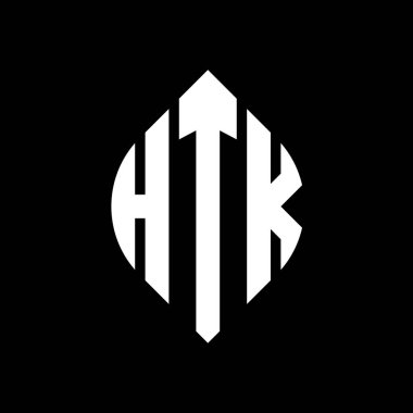 Çember ve elips şekilli HTK daire harf logosu tasarımı. Tipografik şekilli HTK elips harfleri. Üç baş harf daire şeklinde bir logo oluşturuyor. HTK Çemberi Amblemi Soyut Monogram Harf İşaretleme Vektörü.