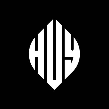 Çember ve elips şekilli HUY daire harf logosu tasarımı. Typographic tarzında HUY elips harfleri. Üç baş harf daire şeklinde bir logo oluşturuyor. HUY Çember Amblemi Soyut Monogram Harf İşaretleme Vektörü.