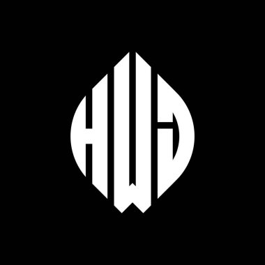 HWJ daire şeklinde ve elips şekilli harf logosu tasarımı. Tipografik tarzda HWJ elips harfleri. Üç baş harf daire şeklinde bir logo oluşturuyor. HWJ Çember Amblemi Soyut Monogram Harf İşaretleyici Vektörü.