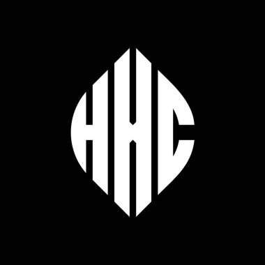 Çember ve elips şekilli HXC daire harf logosu tasarımı. Tipografik biçimli HXC elips harfleri. Üç baş harf daire şeklinde bir logo oluşturuyor. HXC Çember Amblemi Soyut Monogram Harf İşaretleyici Vektörü.