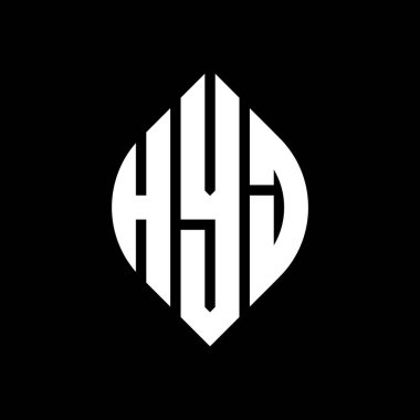 Çember ve elips şekilli HYJ daire harf logosu tasarımı. Tipografik şekilli HYJ elips harfleri. Üç baş harf daire şeklinde bir logo oluşturuyor. HYJ Çember Amblemi Soyut Monogram Harf İşaretleyici Vektörü.