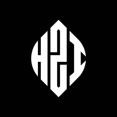 Çember ve elips şekilli HZI daire harf logosu tasarımı. Tipografik şekilli HZI elips harfleri. Üç baş harf daire şeklinde bir logo oluşturuyor. HZI Çember Amblemi Soyut Monogram Harf İşaretleme Vektörü.
