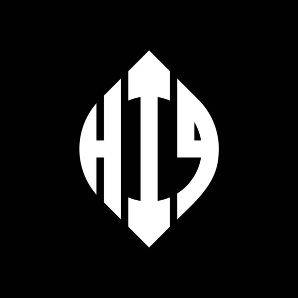 円と楕円形のHiqサークルレターロゴデザイン タイポグラフィスタイルのHiq楕円文字 3つのイニシャルはサークルロゴを形成します Hiqサークルエンブレム要約 Monogram Letter Mark Vector — ストックベクタ