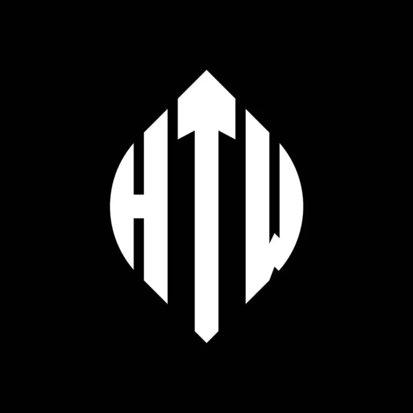 Çember Elips Şekilli Htw Daire Harf Logosu Tasarımı Tipografik Biçimli — Stok Vektör
