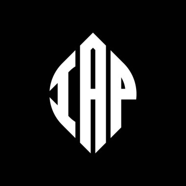 Daire ve elips şekilli IAP daire harf logosu tasarımı. Tipografik biçimli IAP elips harfleri. Üç baş harf daire şeklinde bir logo oluşturuyor. IAP Çember Amblemi Soyut Monogram Harf İşaretleyici Vektörü.