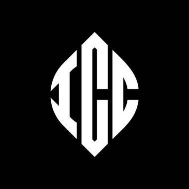 Çember ve elips şekilli ICC daire harf logosu tasarımı. Tipografik tarzda ICC elips harfleri. Üç baş harf daire şeklinde bir logo oluşturuyor. ICC Çember Amblemi Soyut Monogram Harf İşaretleme Vektörü.